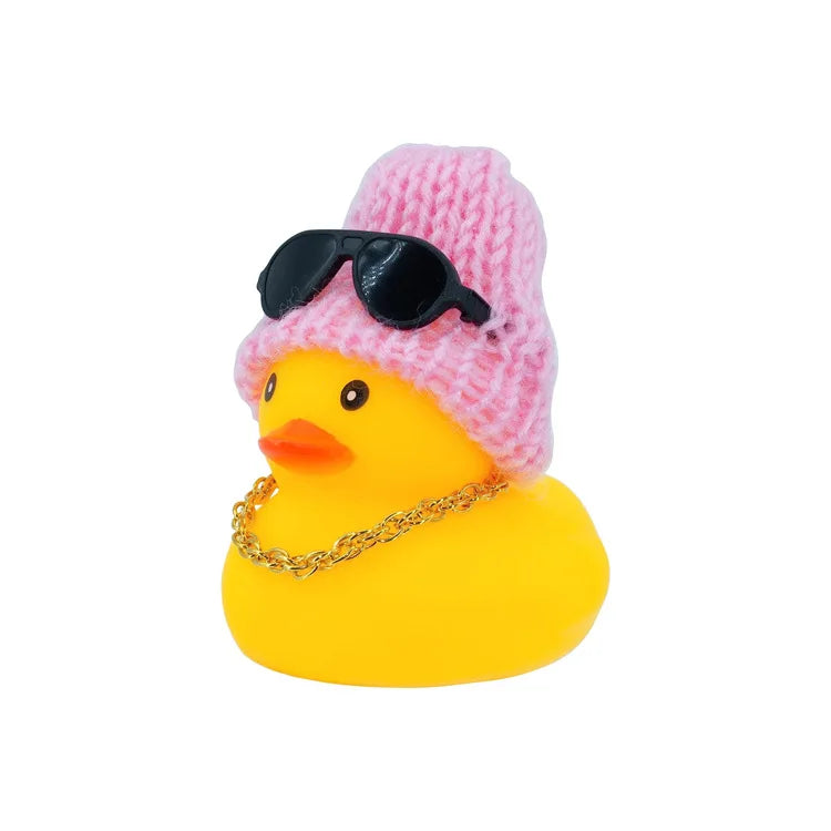 Funny Rubber Duck Car Decor with Fashion Sunglasses, Gold Chain & Hat - Quirky Dashboard Accessory for Car Interior Decoration