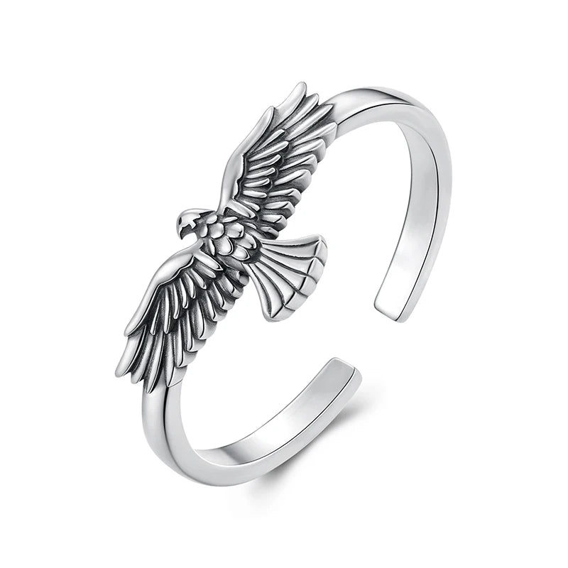 WOSTU Vintage 925 Sterling Silver Eagle Open Ring, s925 Women's Gothic Punk Statement Adjustable Animal Rings Fine Jewelry Gift