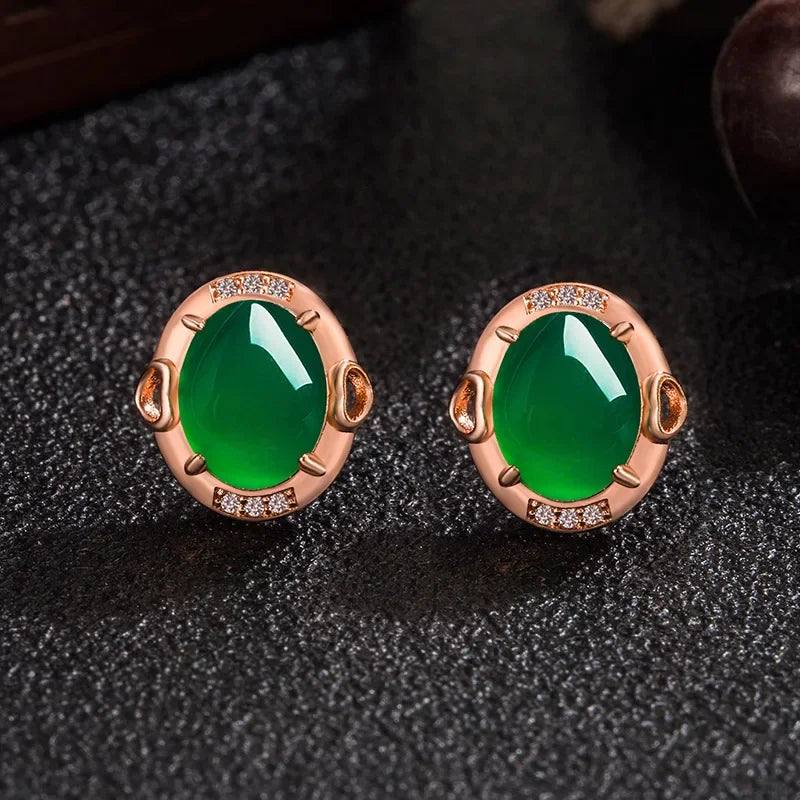 Female Luxury 14k gold filled Earrings Stud natural Green chalcedony Stone Earrings larimar Vintage fine Small Earring For Women