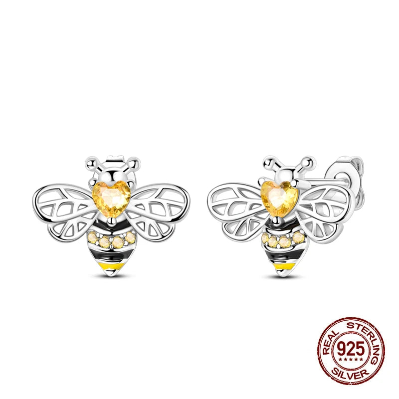 Springtime Earring For Women 925 Sterling Silver Bee Magritte Flower Butterfly Double Hoop Earrings Jewelry Fine New Year Gift