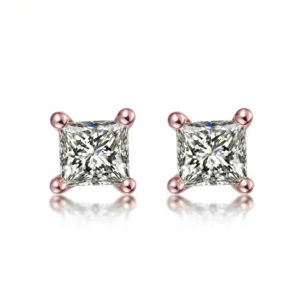 OXTAO Square 925 Sterling Silver Stud Four-claw Earrings For Women 3-8mm Zirconia Earring Wedding Party Fashion Jewelry Gift