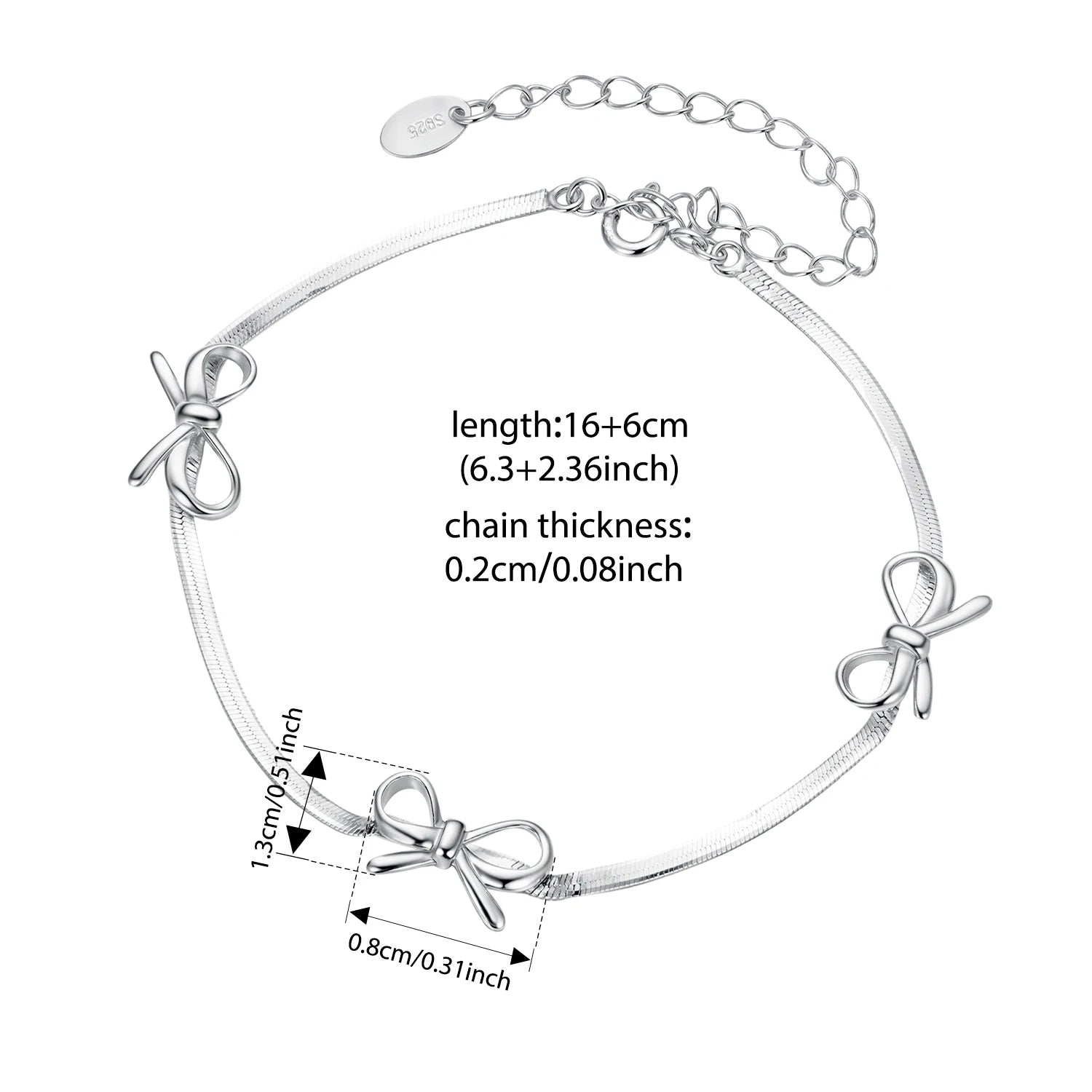 BISAER Real 925 Sterling Silver Bow Bracelet Adjustable Snake Bone Chain Plated White Gold for Women Party Fine Jewelry Gift