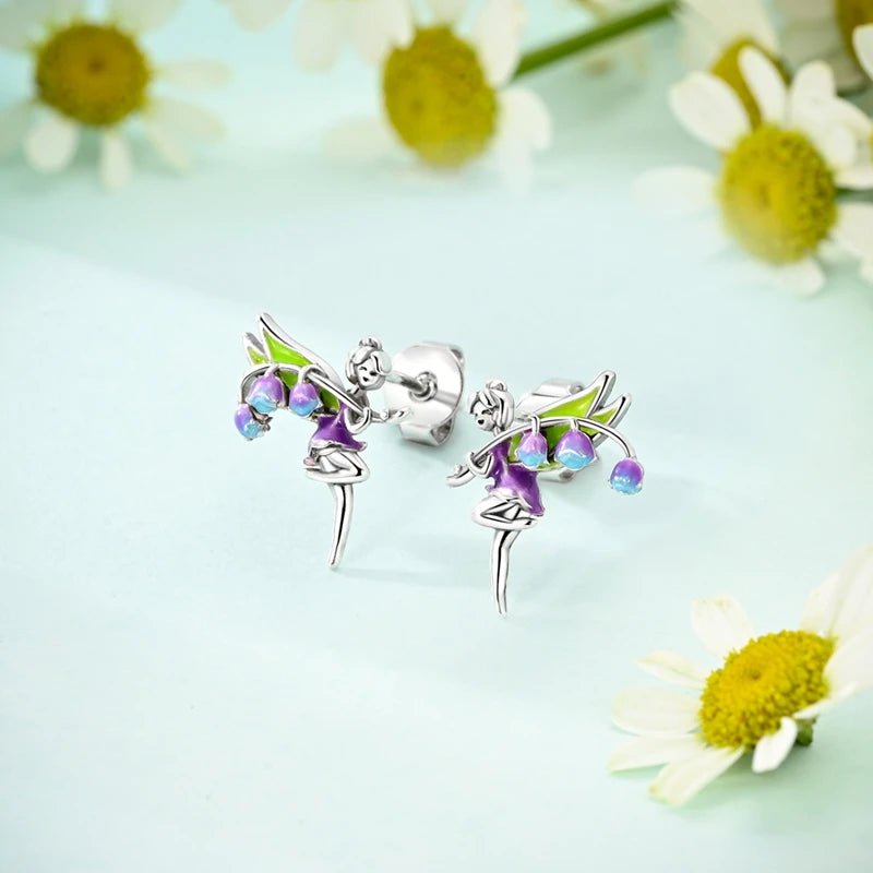 Spring Series Earrings For Women 925 Silver Butterfly Elf Dragonfly Flower Rose Ear Studs Earrings Fine Valentine's Day Jewelry
