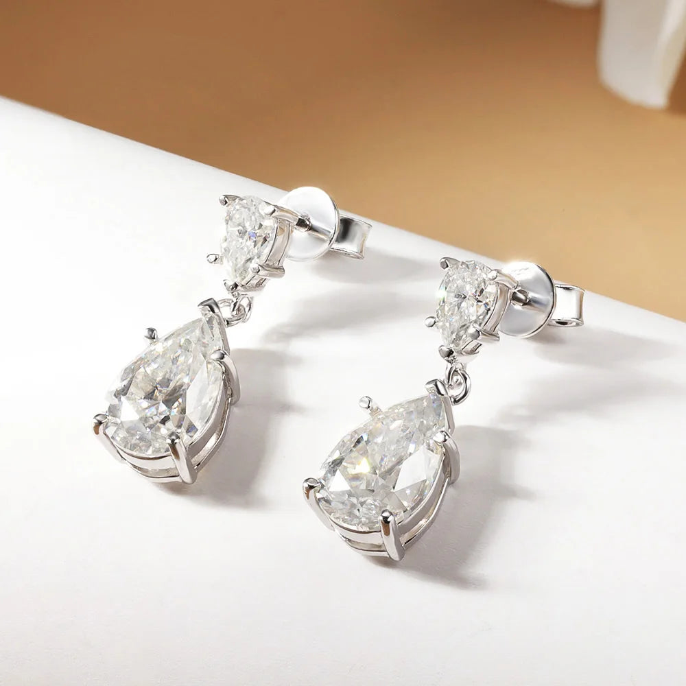 Serenity 7ct Pear Cut D Color Moissanite Drop Earrings For Women Anniversary Gift S925 Sterling Silver Drop Water Stud Earrings