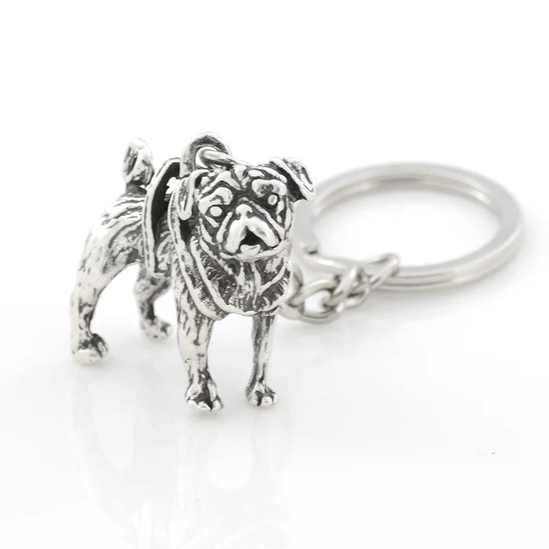 Vintage 3D French Bulldog&Pug Key Chains Cute Animals Keychains Keyring Pet Fashion Jewelry Boyfriend Girls Gift Accessories
