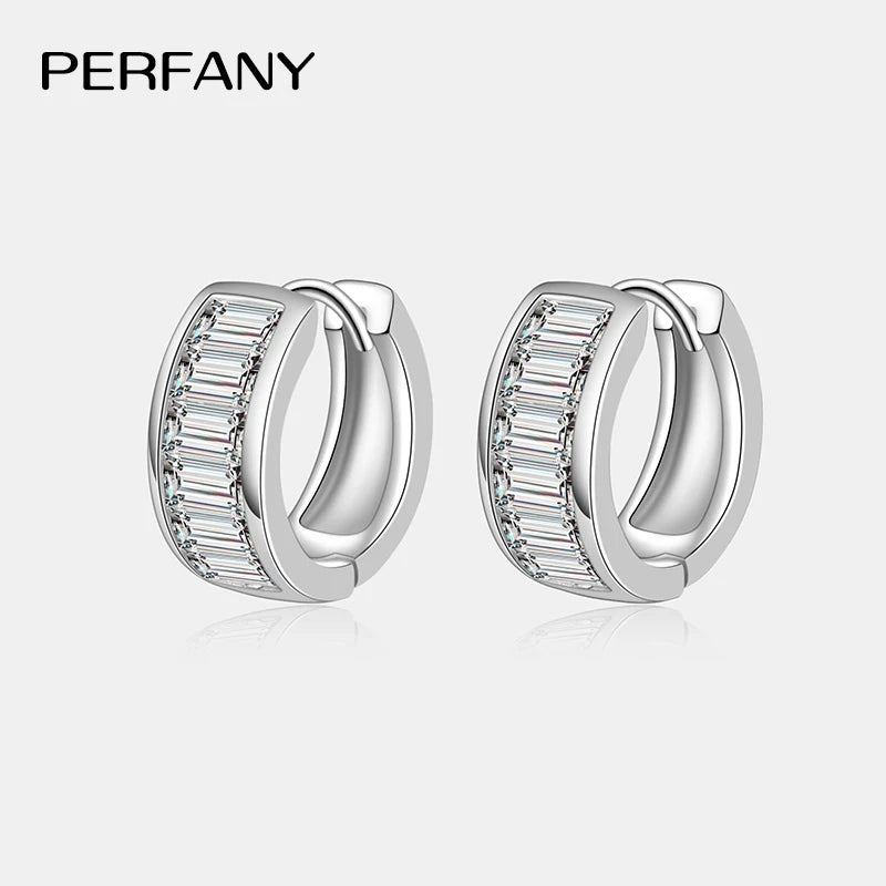PERFANY Emerald Cut All Moissanite Hoop Earrings Women's 100% Pure Silver Rectangular Laboratory Diamond Wedding Luxury Jewelry - Madeinsea©