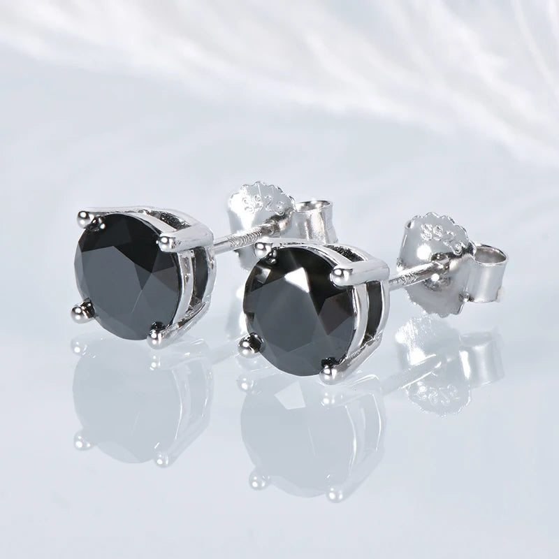 OXTAO Black Moissanite Stud Earrings 6.5mm 1.0ct Men's and Women's GRA Certified Solitaire Stone Piercing Earrings Jewelry Gift