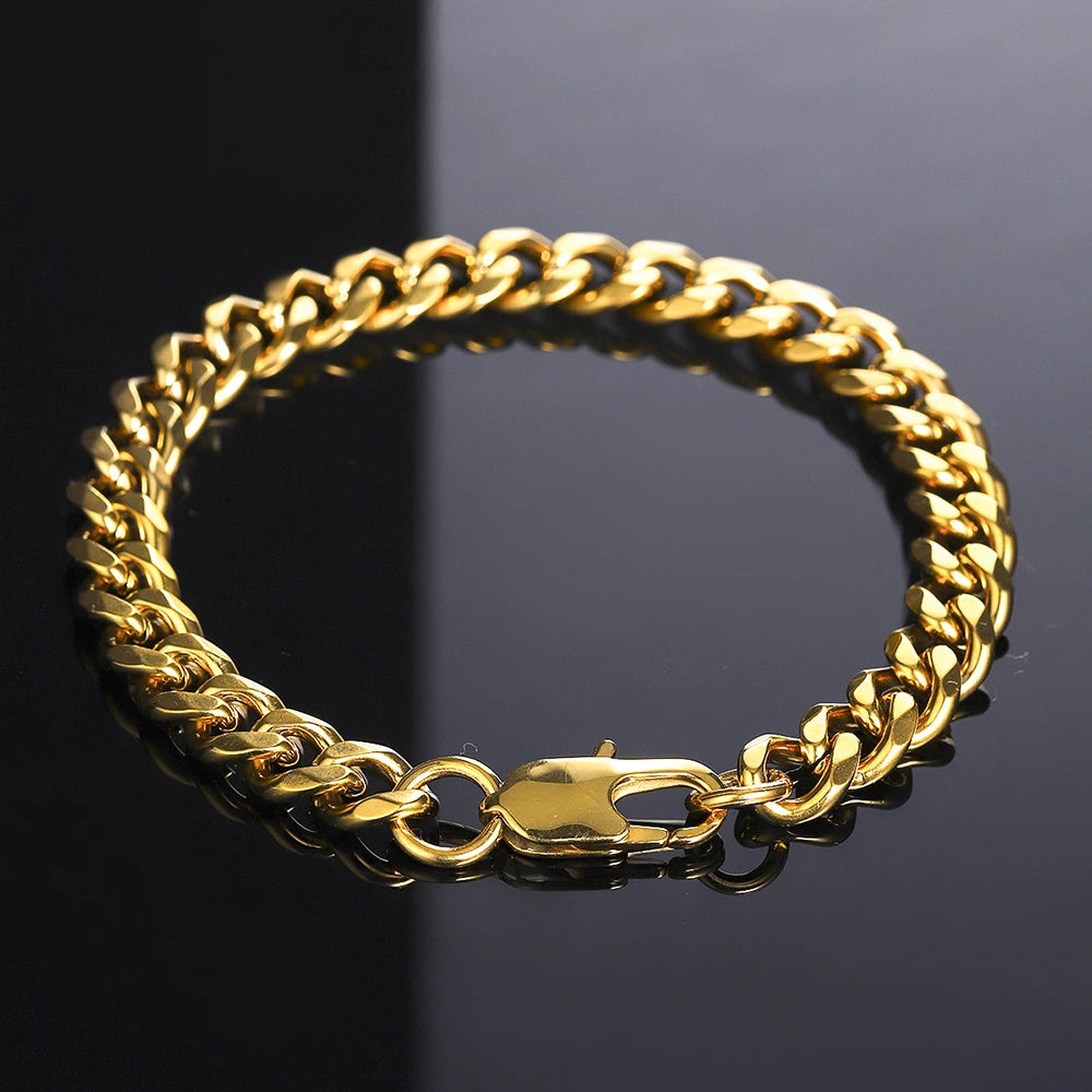 MKENDN 4-6-8mm Locomotive Men Punk Rock Stainless Steel Curb Cuban Link Chain Silver Color Bracelet For Women Biker Jewelry