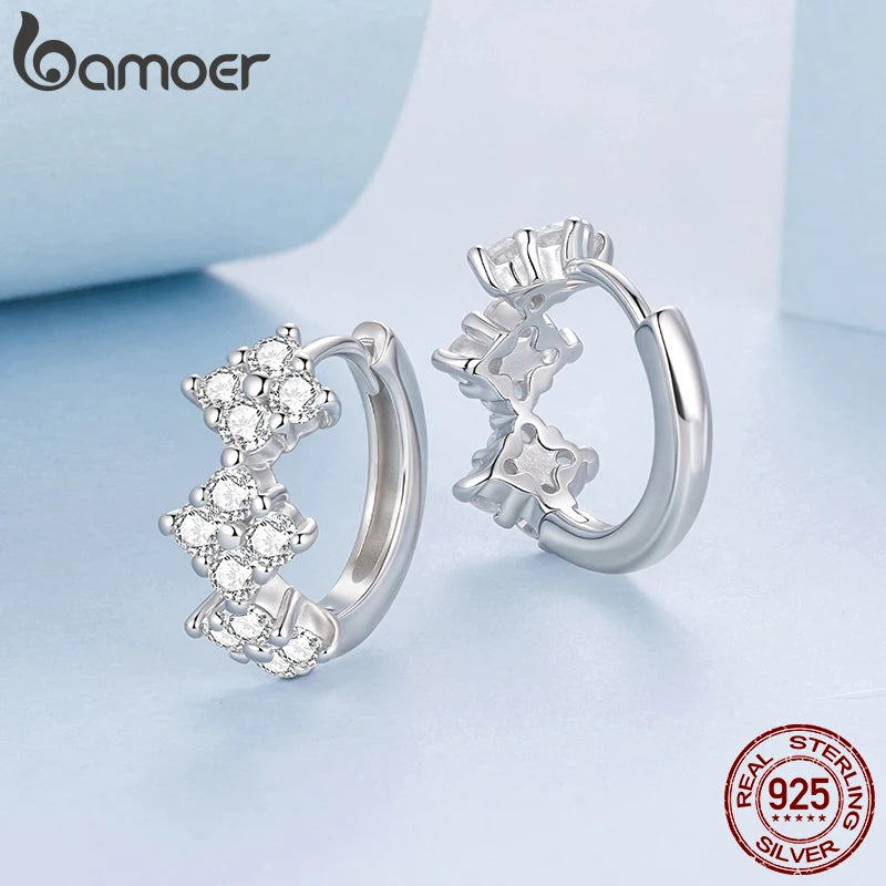 BAMOER 925 Sterling Silber Vierblättrige Kleeblatt-Creolen für Damen, Vollzirkus-Ohrringe, zartes Schmuckgeschenk