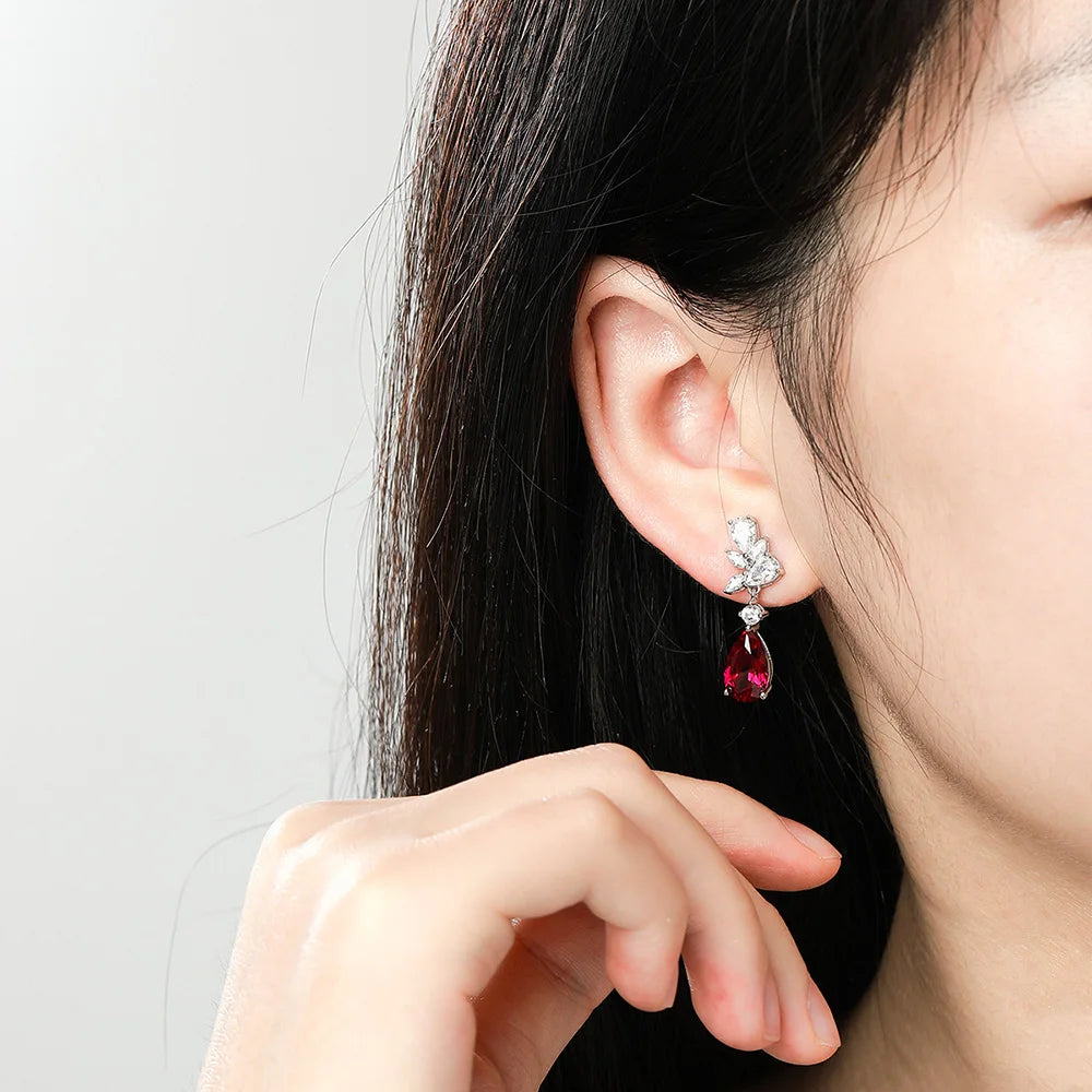 Serenity 5.6ct D Color Moissanite Drop Earrings for Women 100% S925 Sterling Silver Plated 18K 6ct Real Cultivated Ruby Earrings - Madeinsea©