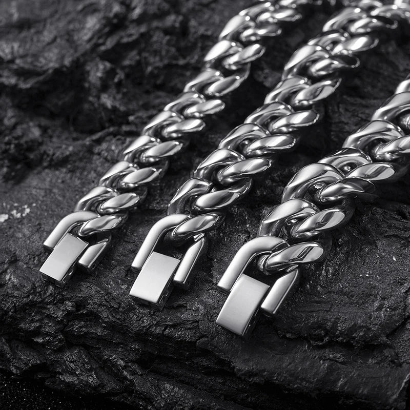 5/6/8/10/12/14mm Cuban Chain Bracelet for Men & Women Stainless Steel Curb Link Chain Wristband Durable Unisex Jewelry Gift