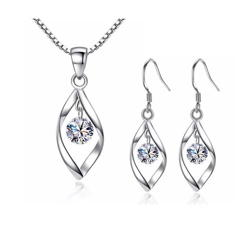 MEEKCAT Schmuckset aus 925er Sterlingsilber mit Zirkonia-Anhänger in Tropfenform – Halskette + Ohrringe – Bijoux für Damen – Weihnachtsgeschenk