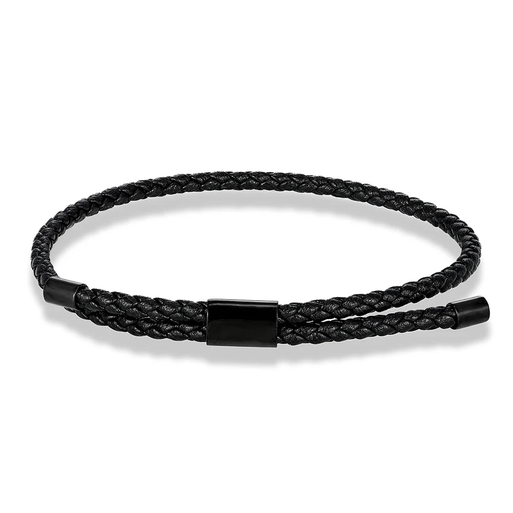 MKENDN Luxury Classic Men Jewelry 3mm Orange Braided Leather Bracelet Simple Adjustable Charm Bracelet for Men Women Gifts