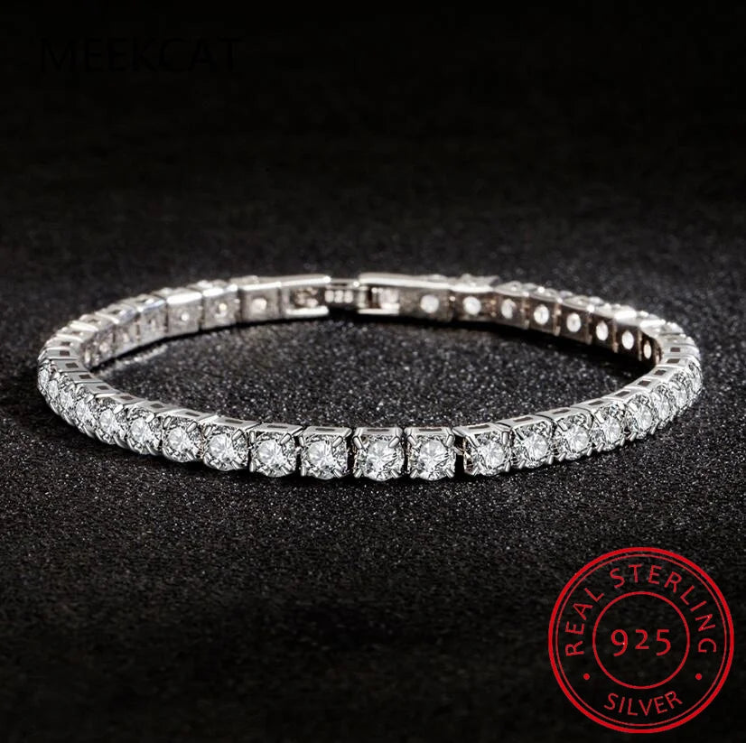 Bracelet de tennis original en moissanite ronde VVS1, plaqué or 18 carats et argent sterling 925, avec référence GRA. Convient aux femmes et aux hommes.