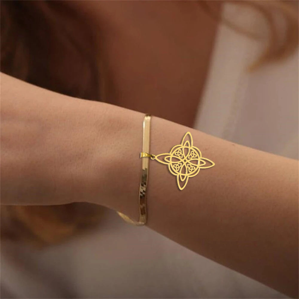 Fashion Witch Knot Pendant Bracelet for Women Classic Snake Chain Stainless Steel Gold Color Bracelet Jewelry Gift Wholesale