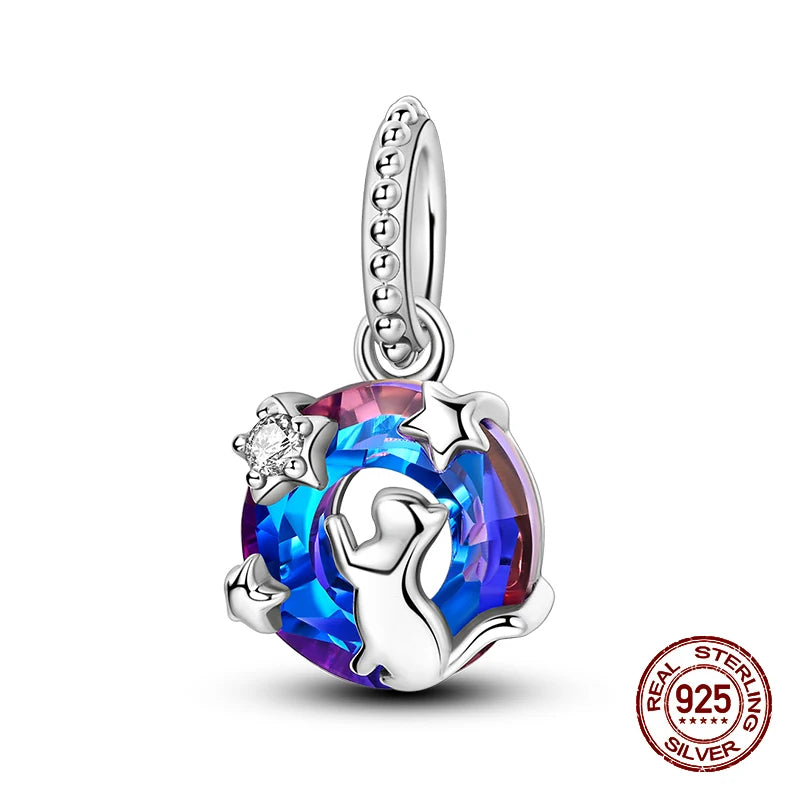 100% 925 Sterling Silver Sparkling Cat Moon Sun and Stars Charms Pendants Fit 3mm 925 Original Bracelets DIY Fine Jewelry
