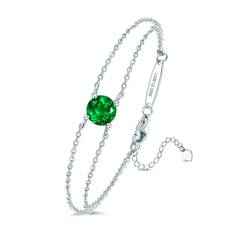 Fashion Women's Single Stone Double Chain Bracelet 6.5mm Round Month Birthday Stone Bracelet 925 Sterling Silver Jewelry Gift
