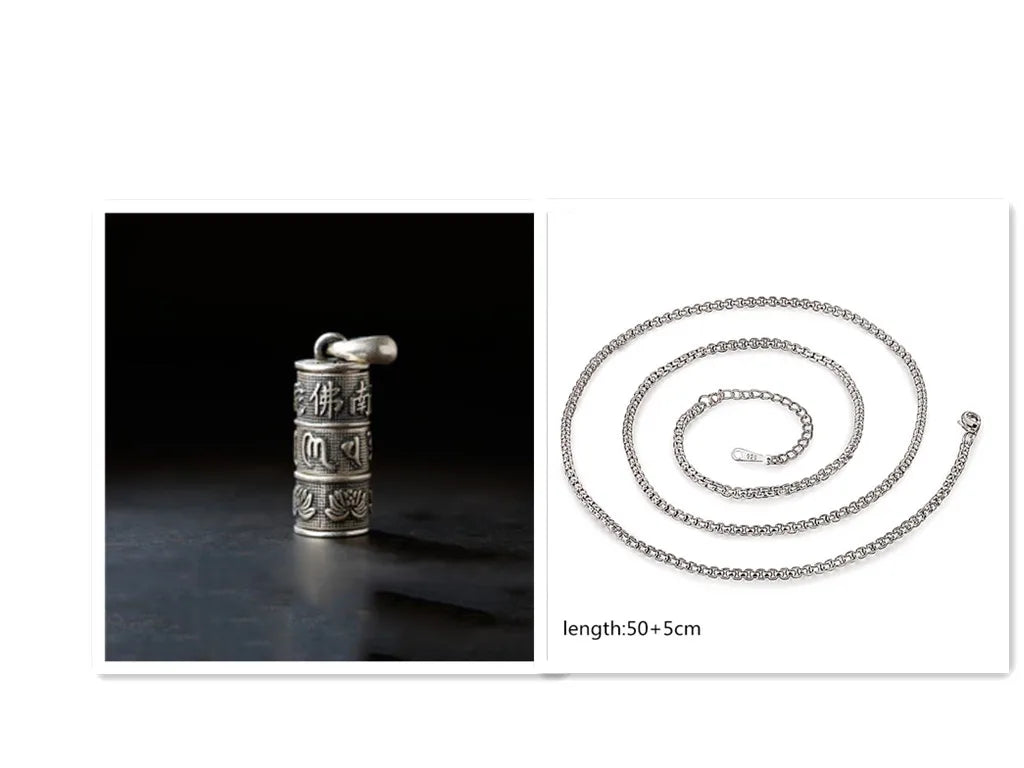 Shurangama Mantra Pendant Male Gawu Box Necklace Silver 925 Chain Women Retro Lotus Sutra Namo Amitabha Necklace For Men Jewelry