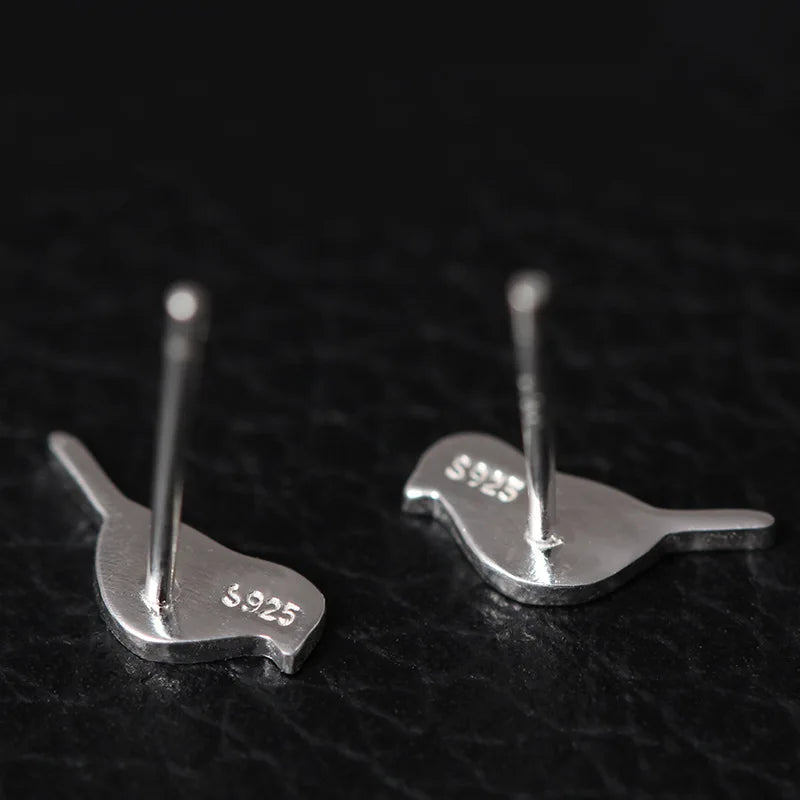 MKENDN Trendy Minimalist Real 100% 925 Sterling Silver Mini Brushed Bird Stud Earrings for Women Student Jewelry Gift