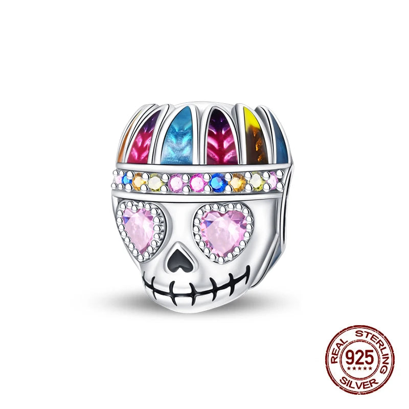 New 925 Sterling Silver Luminous Halloween Skull Witch Pumpkin Candy Charms Beads Fit 3mm Original Bracelets Party Jewelry