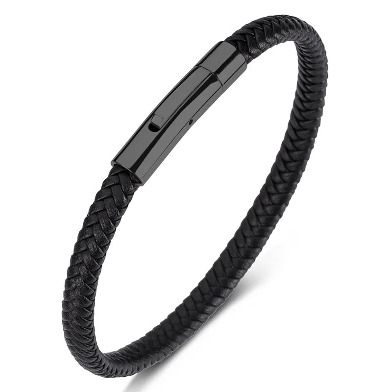 MKENDN Classic Men Women Stainless Steel Bracelet Wine Red Leather Braided Rope Male High Quality Black Button Jewelry Gifts - Madeinsea©