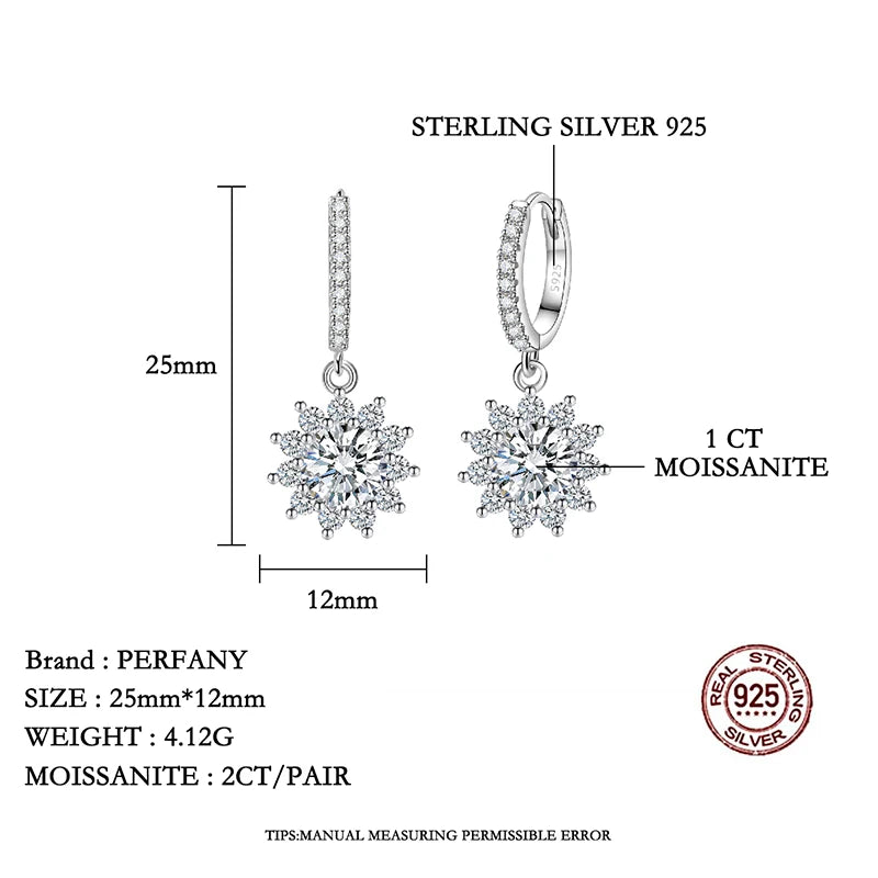 PERFANY 0.5/1CT Moissanite Earrings for Women S925 Pure Silver Sunflower Laboratory Diamonds Drop Earring Luxury Wedding Jewelry - Madeinsea©