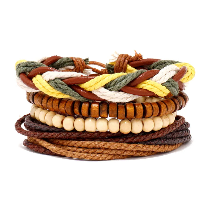 Wholesale Best-selling Multi-layer Buddha Bead Beaded Bracelets Men's Retro Style Multi-layer Elastic Thread Adjustable Wooden