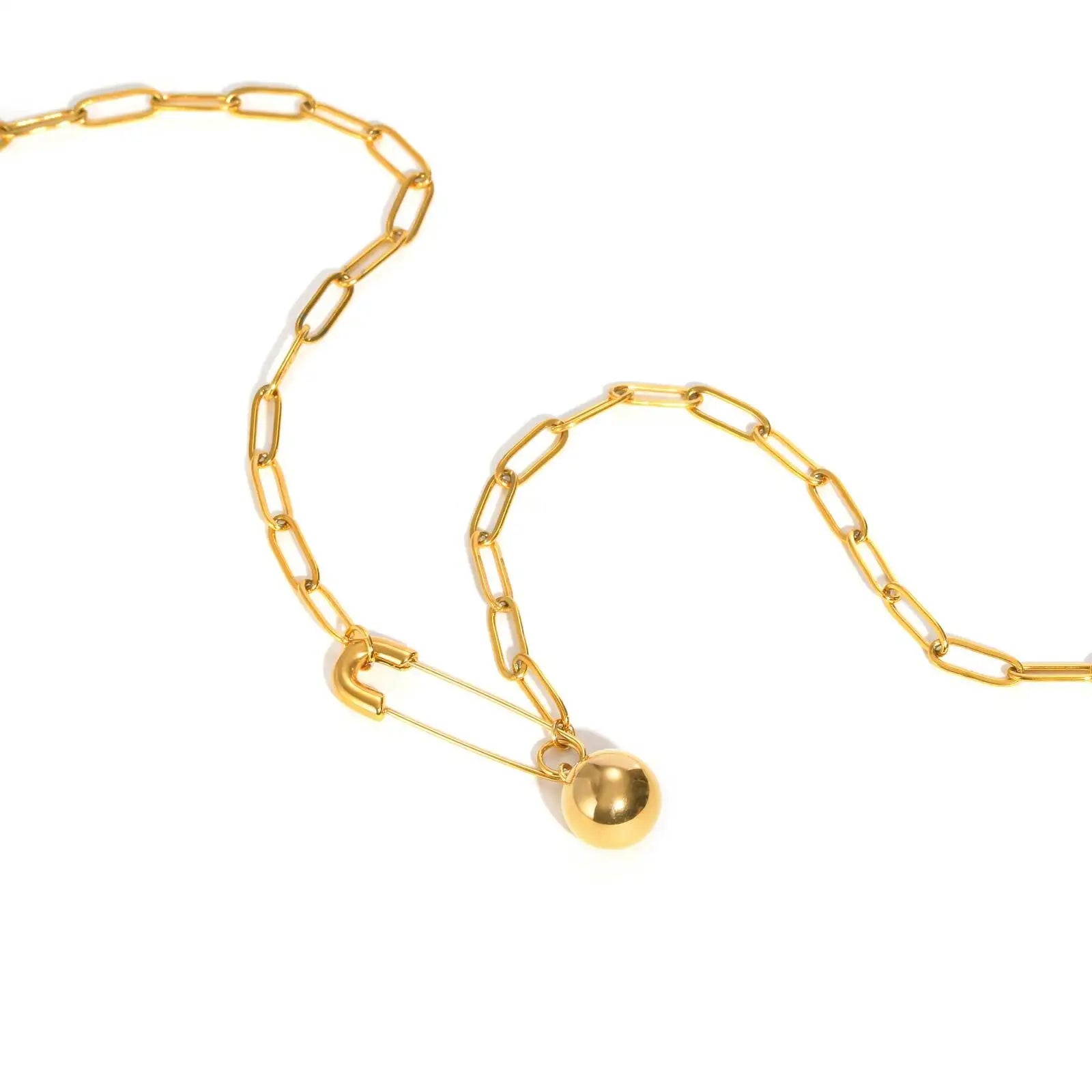 Vnox Gold Plated Round Ball Pendent Necklace For Women Fashion Jewelry Stainless Steel Paper Clip Chain Choker Gift To Girls