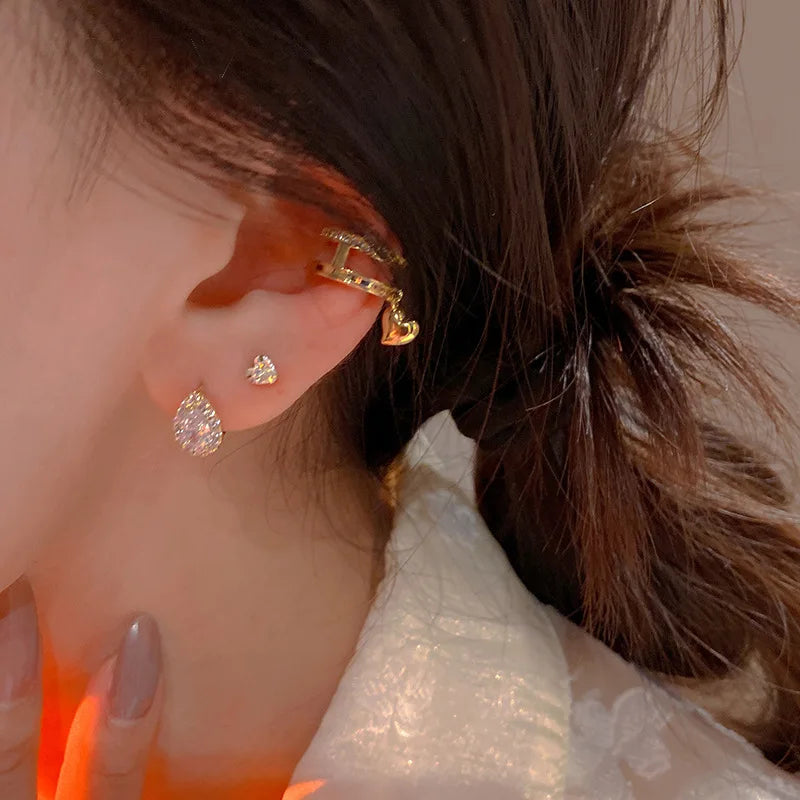 French Exquisite Small Zircon Water Droplet 925 Sterling Silver Plated 14K Gold Earrings for Women Wedding Party Jewelry