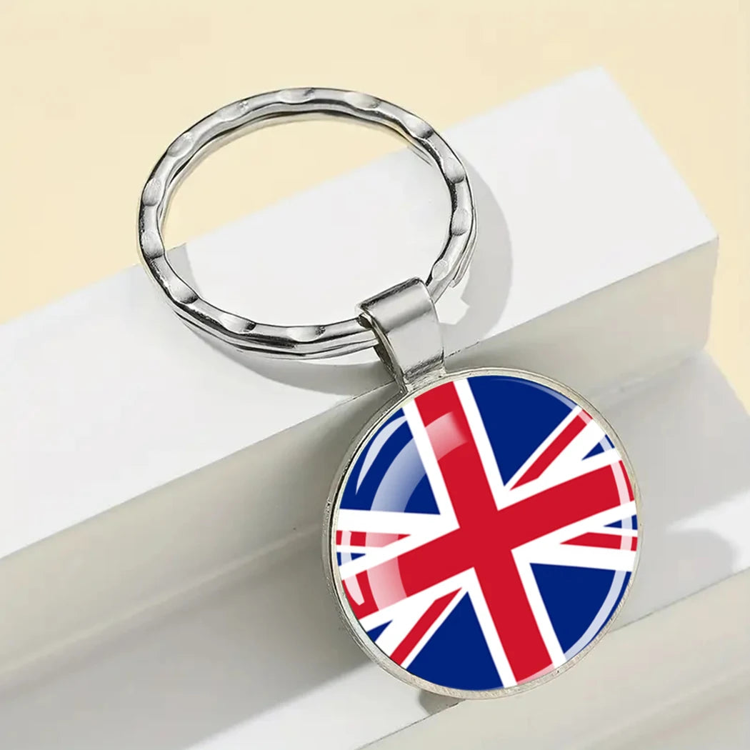 Europe National Flag Keychain Albania Spain Italy France UK Flag Glass Metal Key Chain Bag Pendant Gift for Patriot