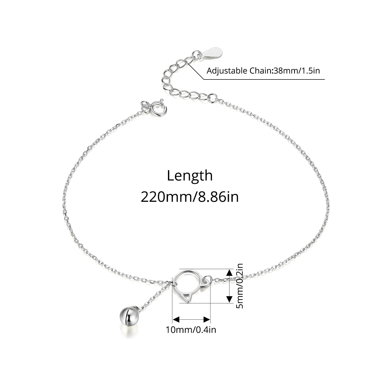 BISAER 925 Sterling Silver Snake Chain Anklet Bracelet Chain Anklet Beads Cute Cat Waterproof Chain For Women Party Fine Jewelry