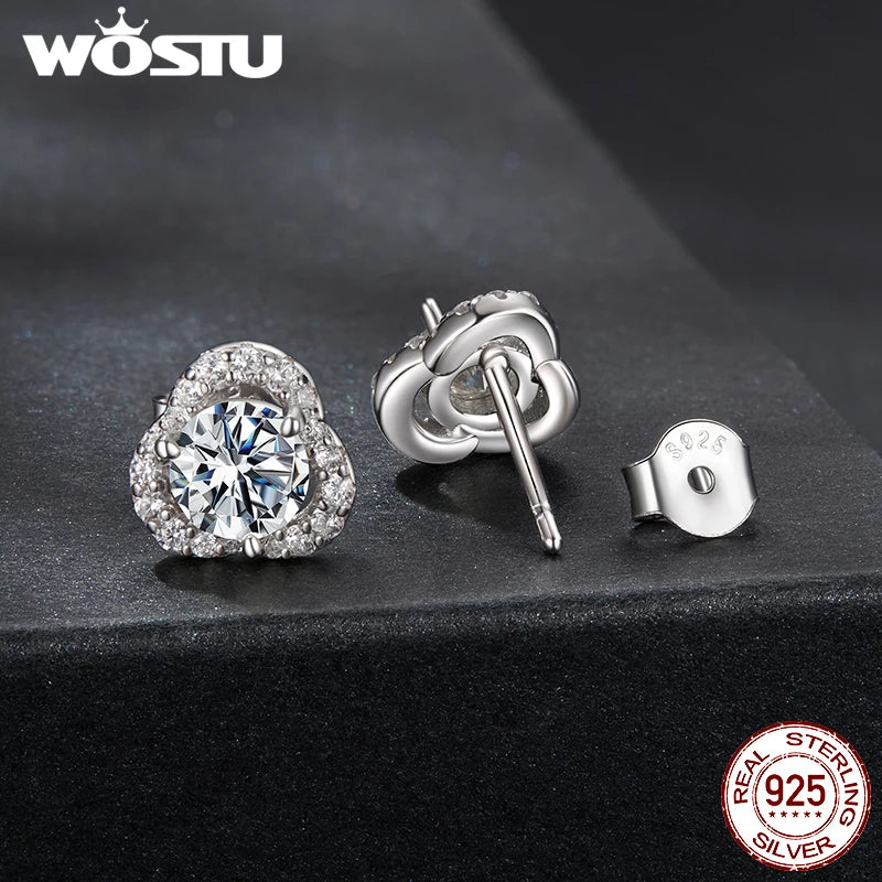 WOSTU 0.5CT Moissanite Flower Earrings 925 Silver Diamoind Cut Wedding Party Ear Studs Party Gift For Mom Daughter