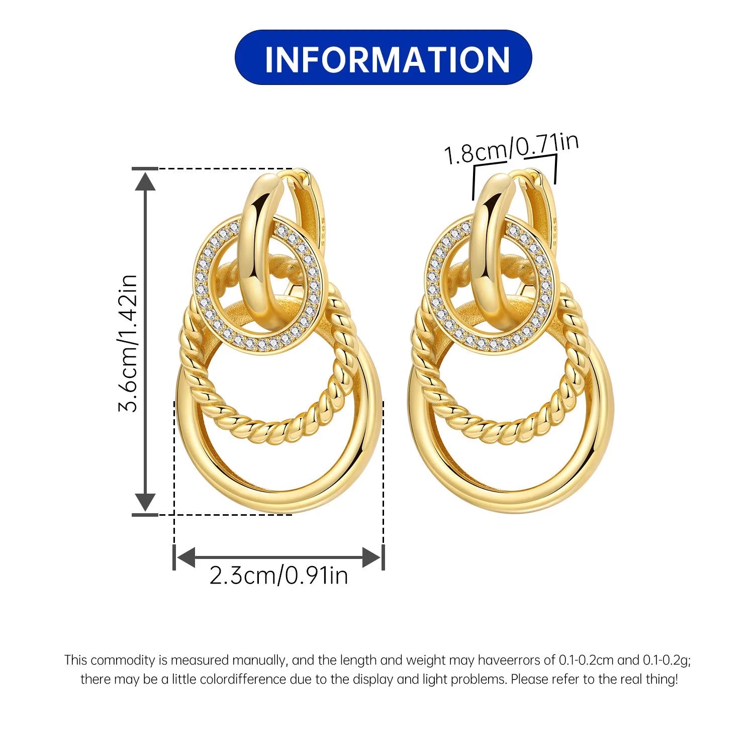 PANPOKI 925 Sterling Silver 18k Gold Elegant French 3-layer Drop Earrings Women Earrings Fashion Party Original Jewelry Gifts