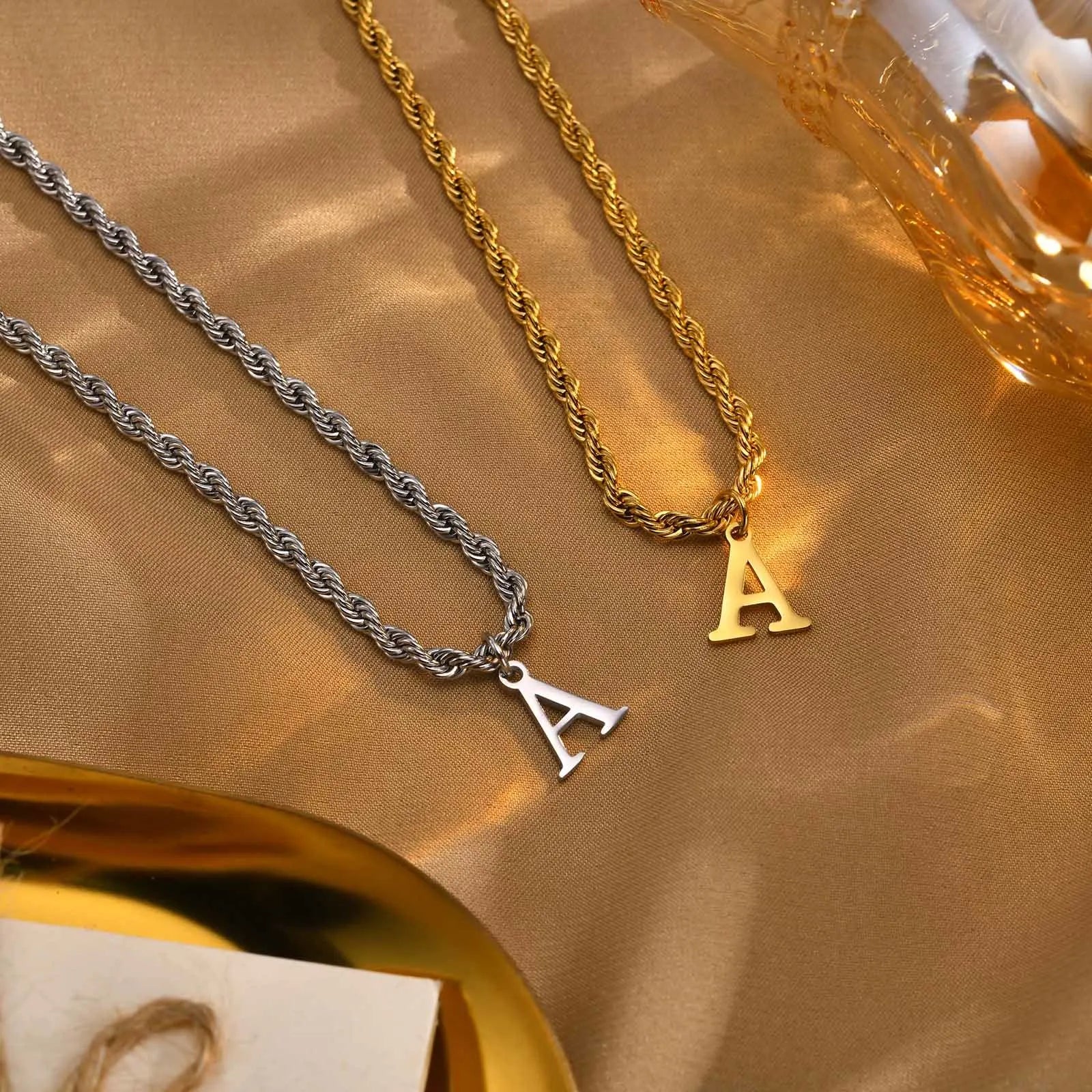 Vnox Initial Necklaces for Women Men, Stainless Steel A-Z Letters Alphabet Charm Pendant with Twisted Rope Chain, Unisex Collar