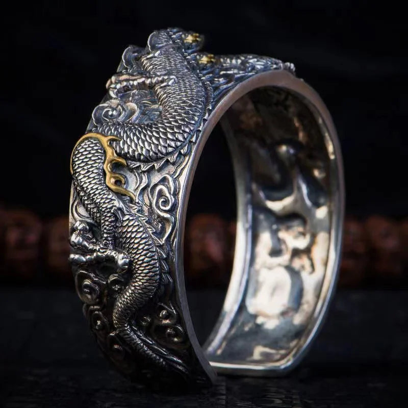 2024 New Year Zodiac Dragon Ring Male Trendy Finger Accessories Lucky Blessing Men Ring Opening Gold Silver Collision Jewelry