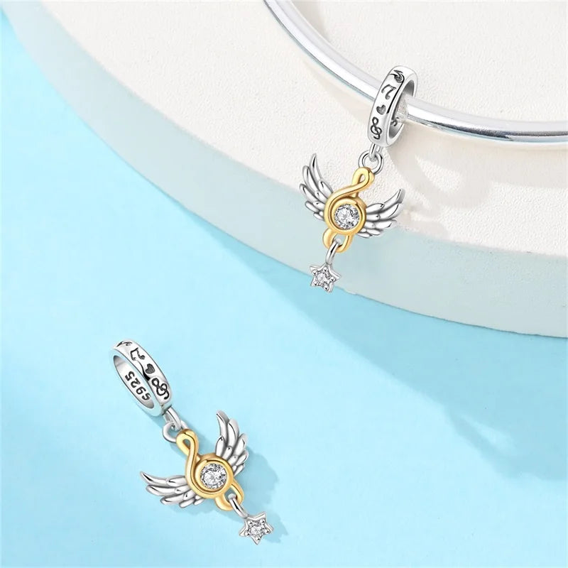 100% 925 Sterling Silver Guitar Rock Musical Note Carousal Headphones Charms Beads For Bracelet Necklace DIY Jewelry Accessories