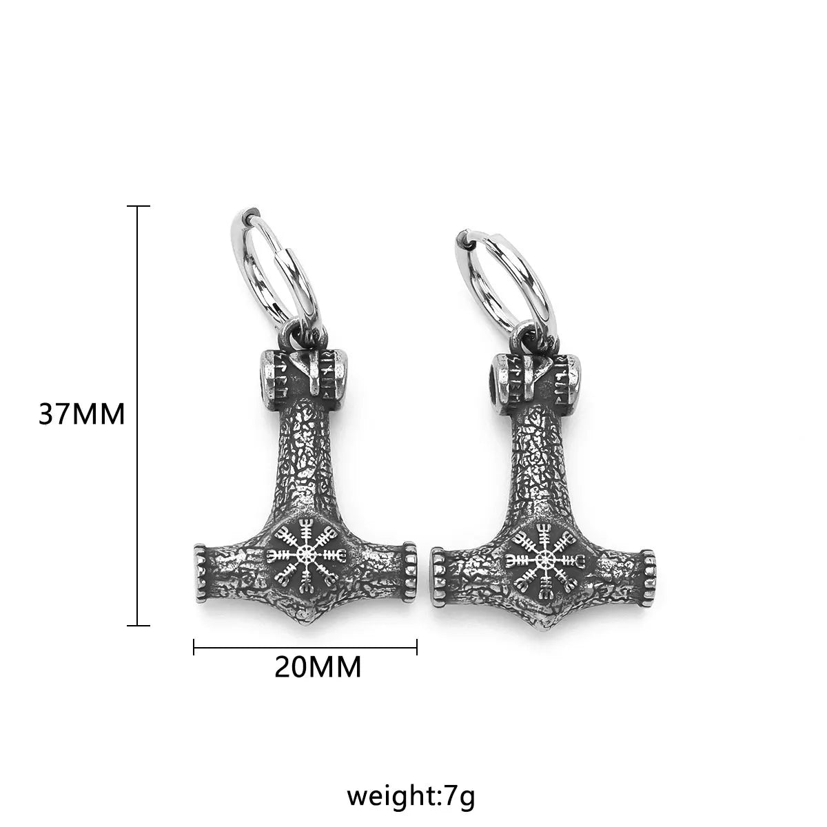 Gothic Odin Thor's Hammer Drop Earrings Blackening Stainles Steel Punk Hip Hop Ears Jewelry Nordic Vikings Helmet of Awe Earring