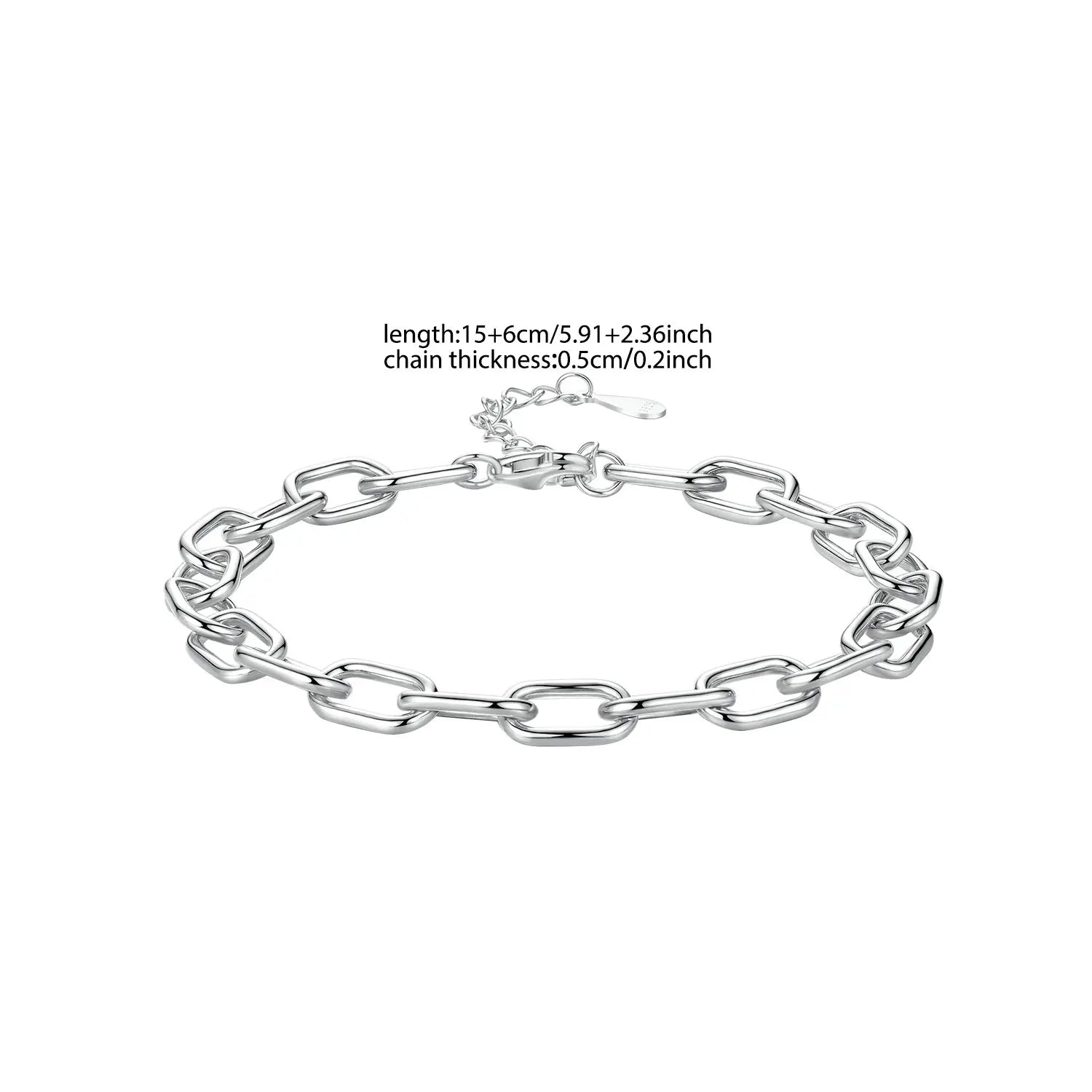 Bamoer Armband aus echtem 925er Sterlingsilber, verstellbar, in Form einer Büroklammer, 0,5 cm, ideal für Damen, Anhänger, Perlen und DIY-Projekte