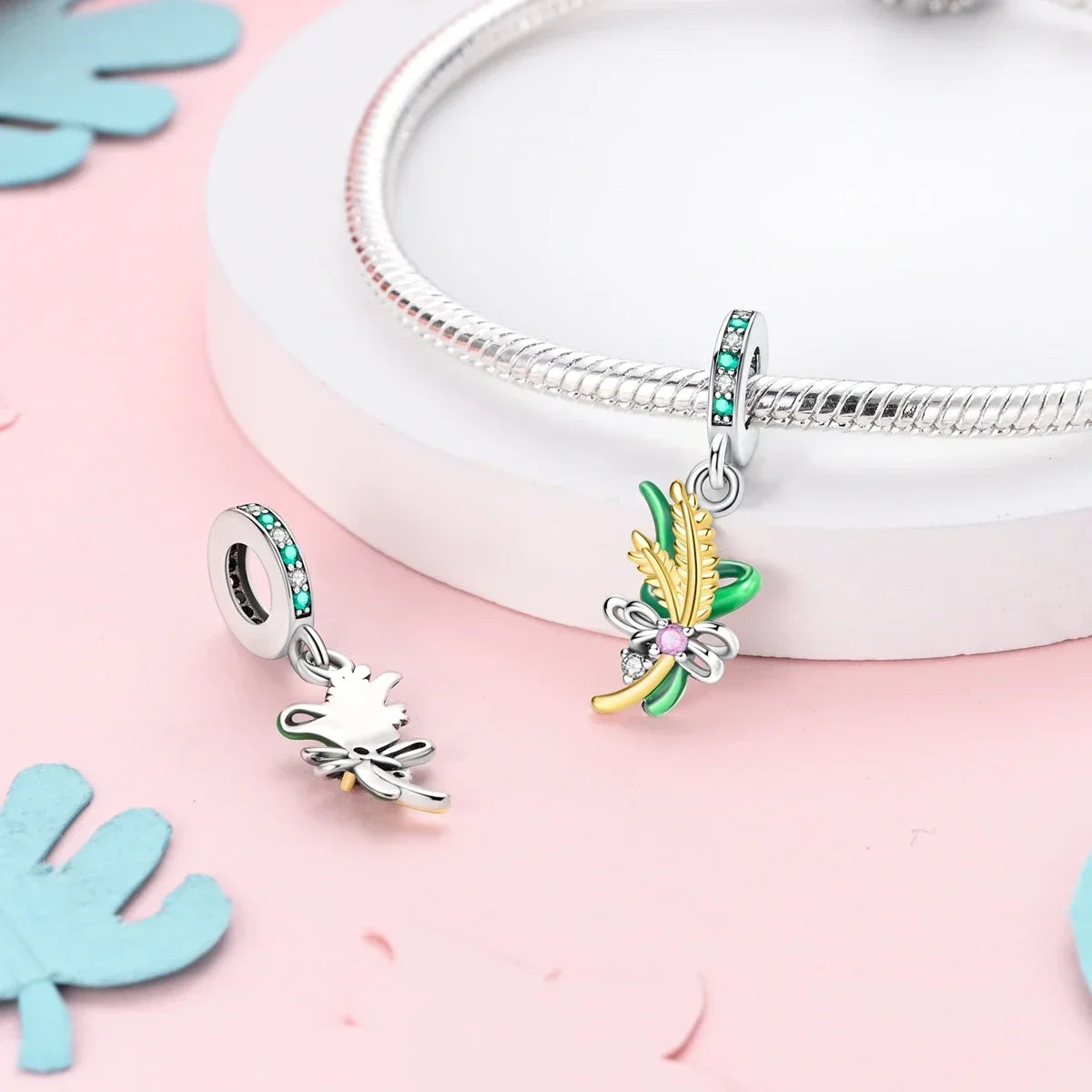925 Sterling Silver Green Series Tree Cactus Leaves Pendant DIY Charm Beads Fit Original Bangle Charms Bracelet Women Jewelry