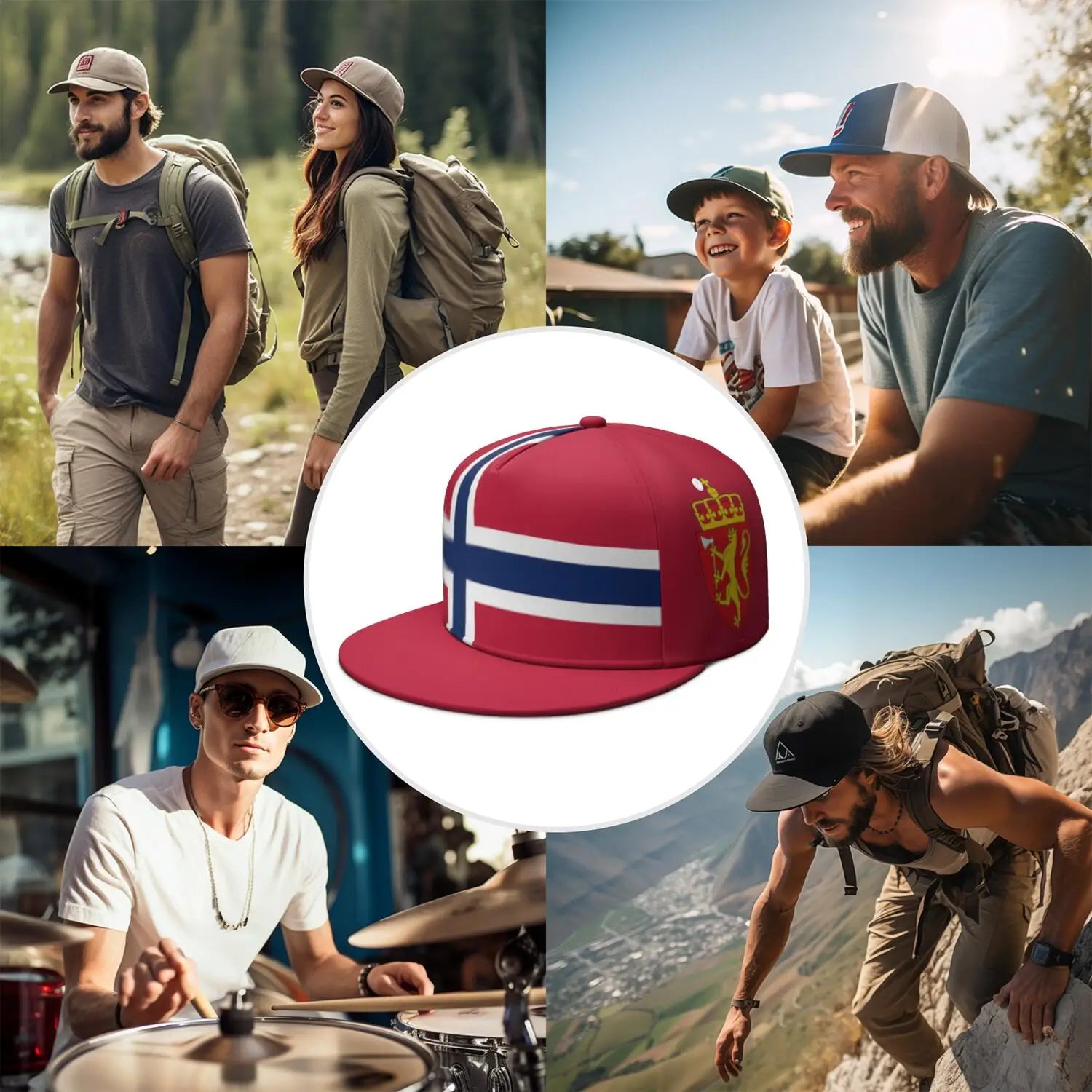 Norway Flat Brimmed Cap Custom Made Name Team Logo Hip-hop Hat Country Travel Norge Norwegian Nation Kingdom Flags Headgear