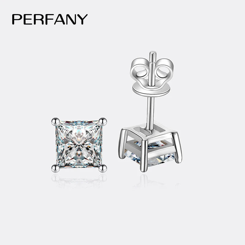 PERFANY 0.6-2CT Moissanite Earrings for Women S925 Pure Silver Square Cut Simulated Diamond Earrings Wedding Jewelry