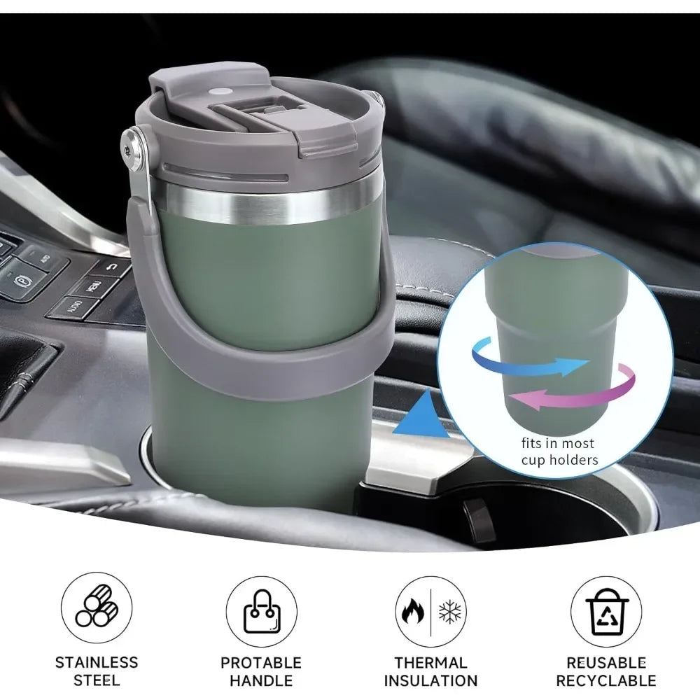 900ml Thermos Cup with Handle Drinking Water Bottle Insulated Stainless Steel Vacuum Water Bottle for Office Home Sports or Car