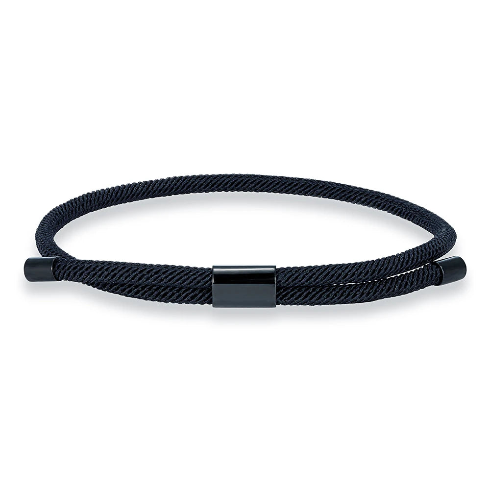 MKENDN Modisches schwarzes Nylonarmband für Damen und Herren aus strapazierfähigem Marine-Nylon mit poliertem schwarzem Edelstahlverschluss – schlichtes Schmuckstück