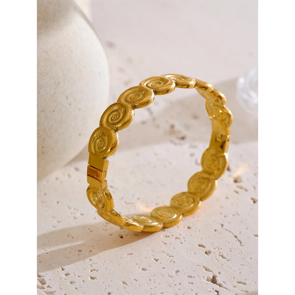 Yhpup Ocean Style Stainless Steel Metal Conch Shell 18K PVD Plated Bracelet Bangle Charm Trendy Statement Summer Holiday Jewelry