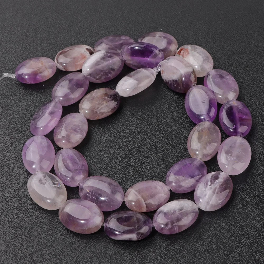 10x15mm Natural Stone Bead Flat Oval Shape Amazonite Rose Quartzs Amethysts Beads For Jewelry Making Necklace Bracelet Handmade