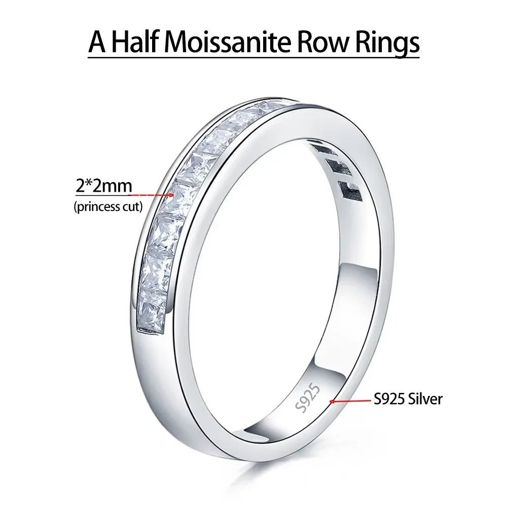 Serenity 6.6cttw Princess Cut D Color Moissanite Rings for Women Men 100% S925 Sterling Silver Plated 18K Row Rings Fine Jewelry - Madeinsea©