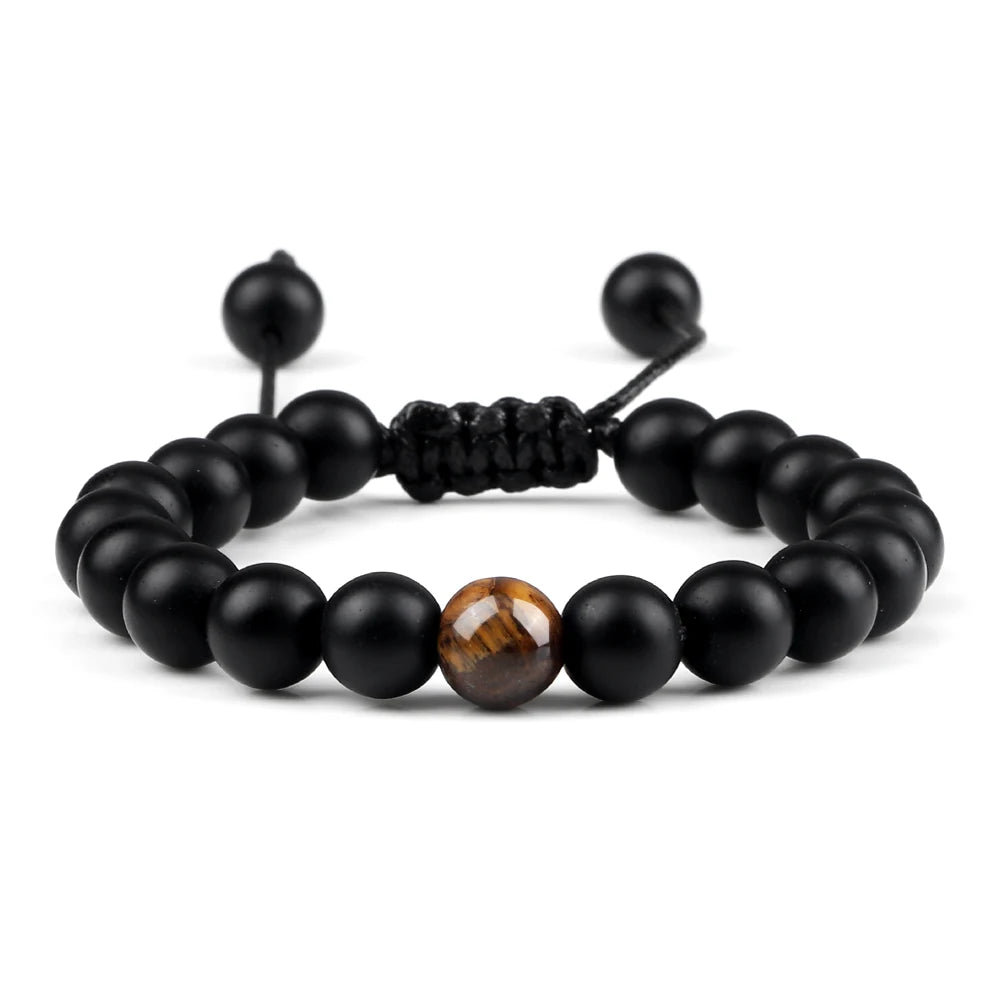 Men Bracelet Tiger Eye Stone Braided Bracelet Black Matte Natural Stone Beads Bracelet Couple Distance Charm Yoga Jewelry Gifts - Madeinsea©
