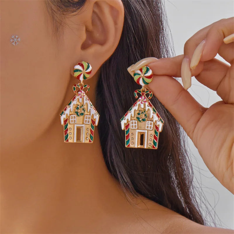 Creative Santa Claus Tassel Dangle Earrings for Women Candy Cane Gingerbread Man Zircon Snowflake Earring Christmas Holiday Gift