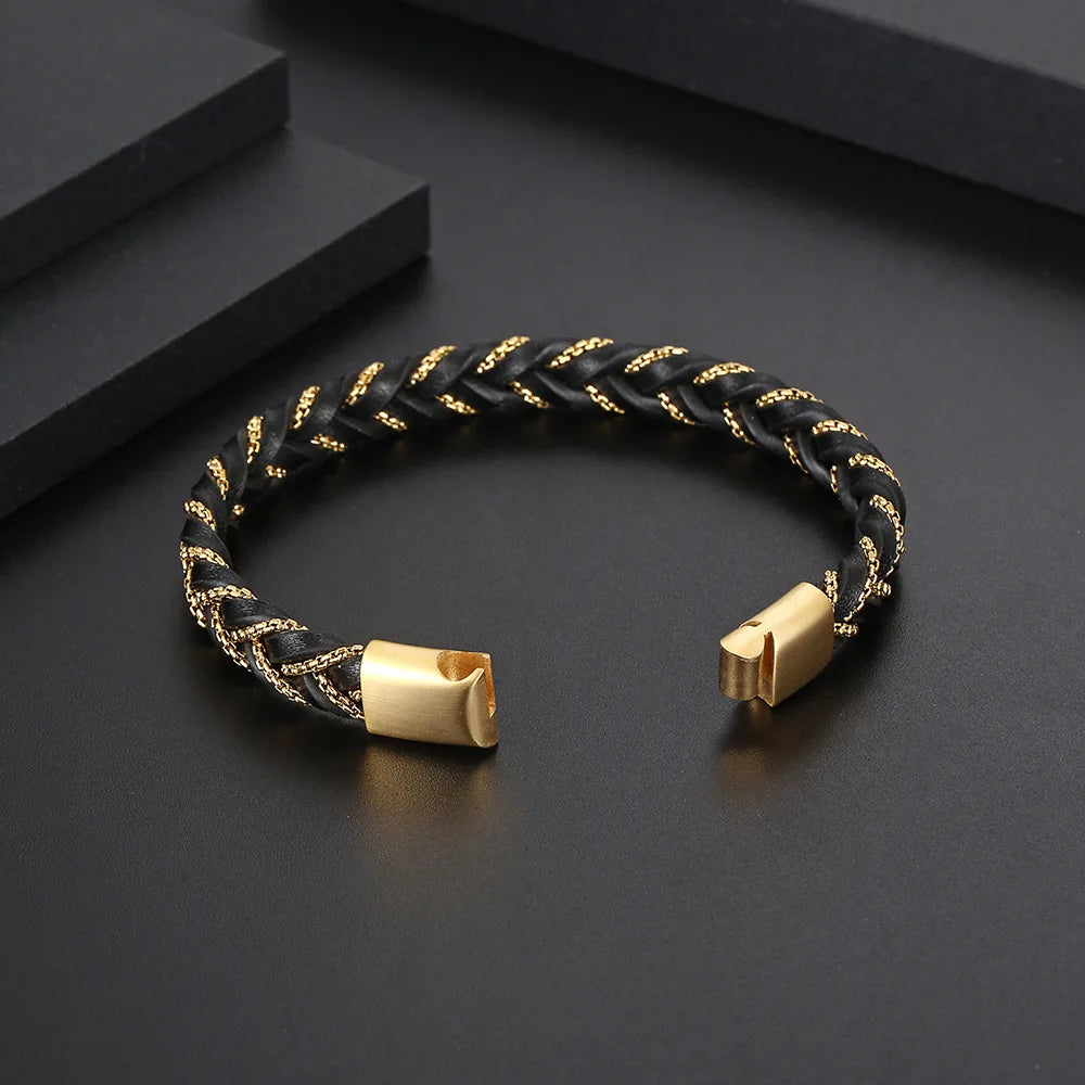 MKENDN Genuine Leather Box Chain Bracelet for Men Matte Black Magnetic Stainless Steel Clasp Exclusive Jewellery Gift Wholesale