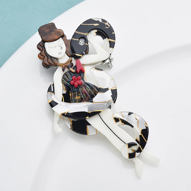 Wuli &amp; baby Acryl Schlange Und Dame Broschen Für Frauen Interessant Jahr Der Schlange Mädchen Brosche Pins Geschenke